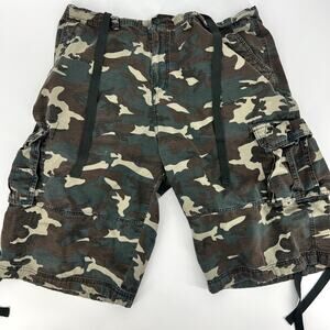 LA GATE Collection U.S.A. Green Camo Cargo Shorts 100% Cotton Adjustable Size 46